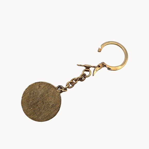 Gold-Toned Round Coin Embossed Palm Tree Chain Clip On Keychain Accessory Holder - Picture 4 of 7